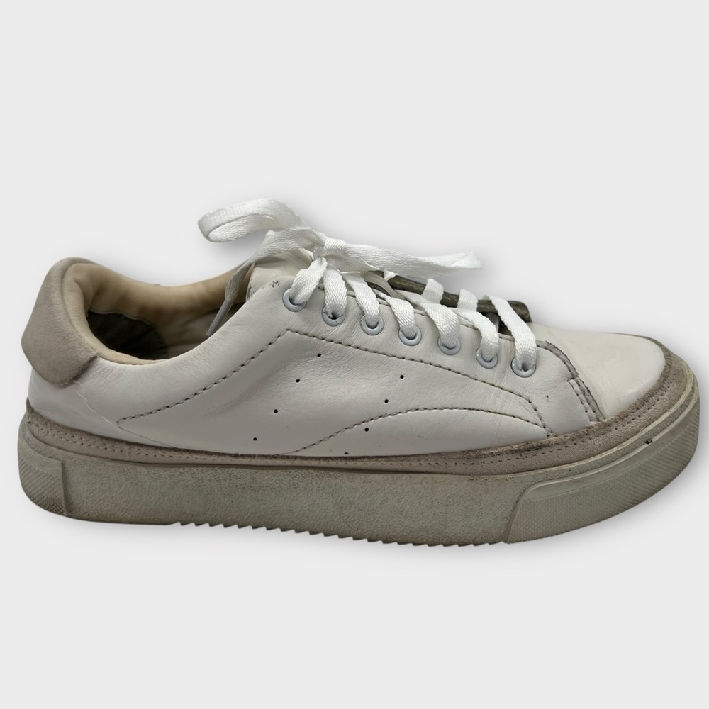 All Saints Trish Leather Trainers Sneakers Lace Up Low Top Chalk White Size 8‎